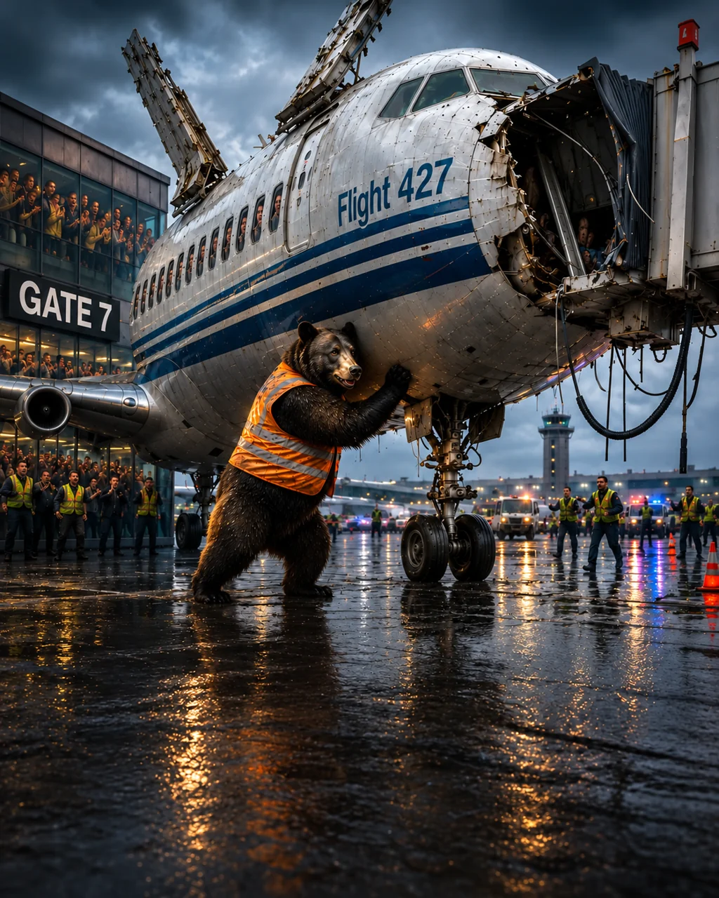 The Bear beside Flight 427 at Gate 7