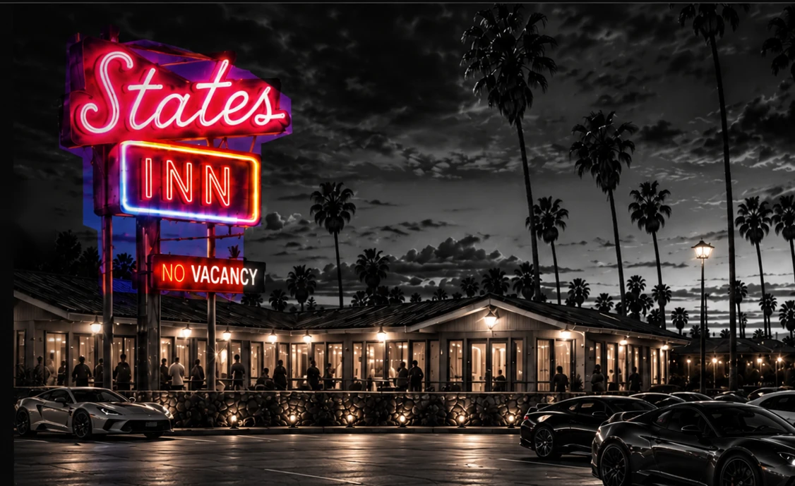 States Inn roadside motel and neon sign